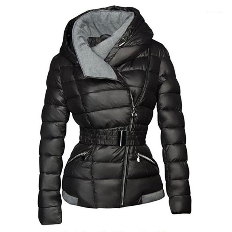 

2019 Winter Coats Women Parkas Cotton Warm Thick Short Jacket Coat with Belt Slim Casual zipper Gothic Black Outerwear Overcoats1