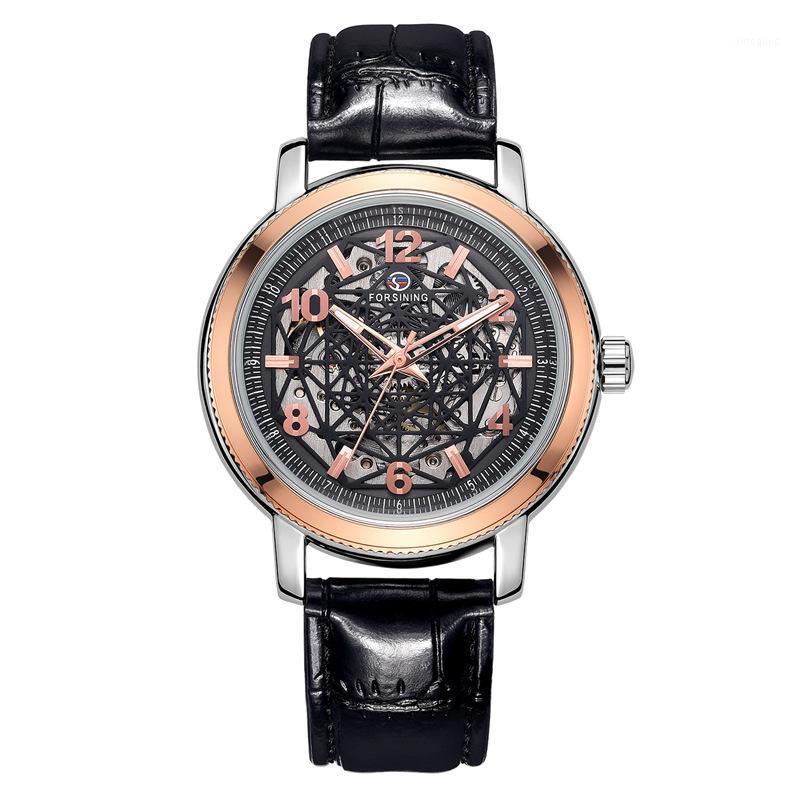 

Wristwatches Forsining Luxury Full Hollow Men's Watch Automatic Mechanical Strap Watches Montre Homme Men Clock1, Silver