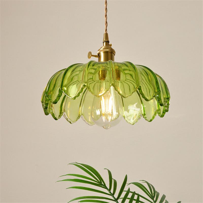 

Creative Brass Green Glass Pendant Lamp Nostalgic Rural Old Shanghai Style E27 Hanging Light For Home Decor Hotel Cafe Apartment