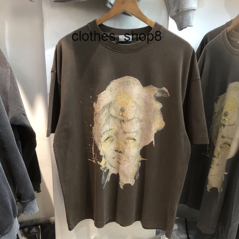 

designer T shirts Men's Sweatshirts Street tide brand Gallerydept sketch portrait short sleeve washing water old retro OS loose men's and women's T-shirt, Gray