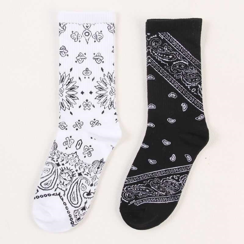 

Hip hop Street cashew flower rap long tube socks for men and women fashion brand rap West Coast thin mid tube socks autumn, Black