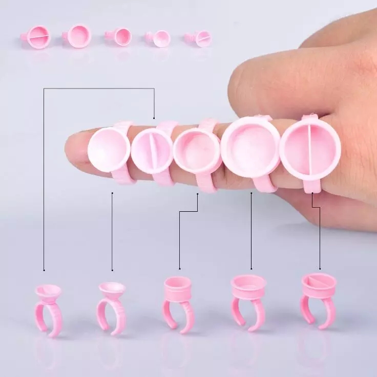 

100Pcs Pink Tattoo Ink Ring Cup Ink Holder For Permanent Makeup Tattoo Makeup Holding Pigments and Eyelash glue holder ring cups