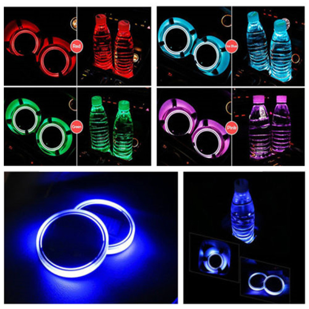 

2X Car LED Light Cup Holder Automotive Interior USB Colorful Atmosphere Lights Lamp Drink Holder Anti-Slip Mat Auto Products