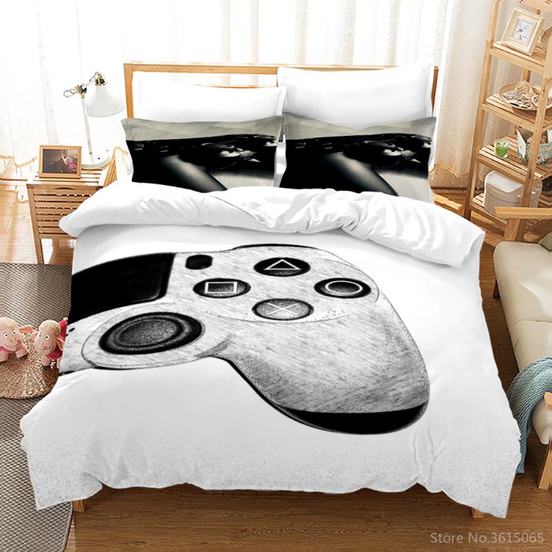 

2021 New White Game Gamepad Pattern Bedding Set Cartoon Duvet Cover Pillowcases 2/3pcs Bed Linen Single Double Size Dropshipping