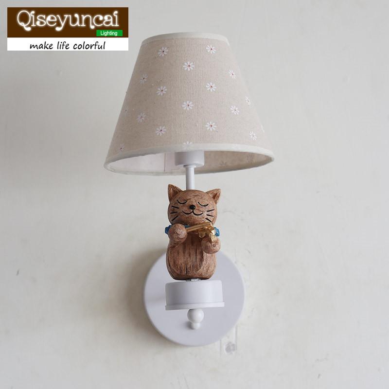 

Qiseyuncai American Cat playing violin Children's room Wall lamp Boy Girl Bedroom Jacquard cover Bedside lamp free shipping