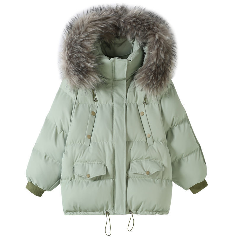 

2021 New Jacket Fur Hooded Parkas Mujer Winter Coat Women Streetwear Loose Parka Cotton Padded Short Jackets Povz, Light green