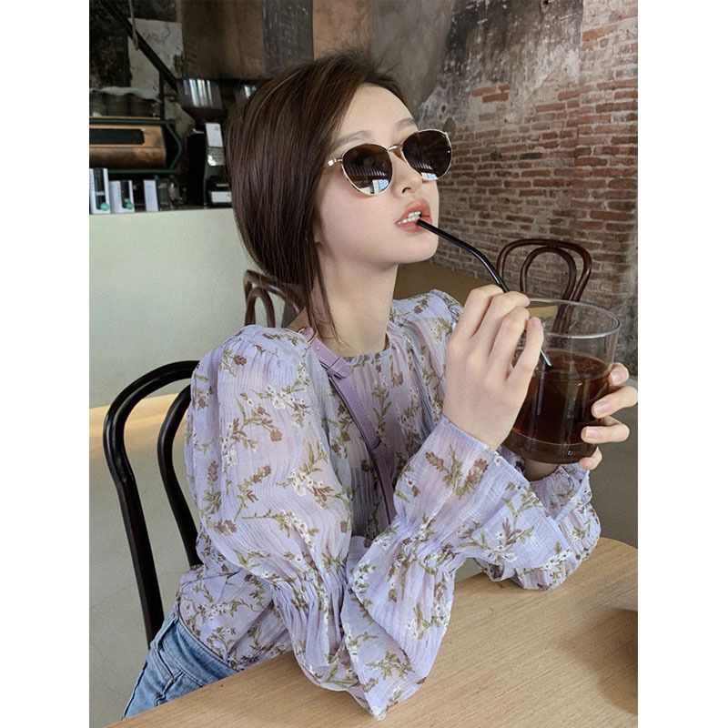

2021 New spring and summer fashion small purple micro-transparent sunshine-proof Korean style superior enlargement manga shirt J029