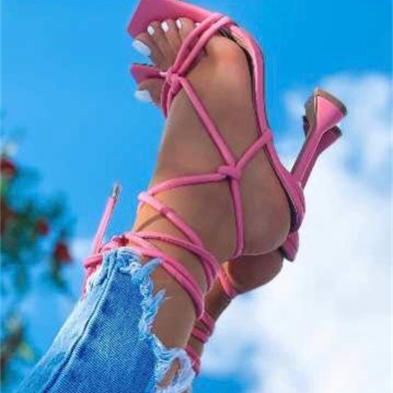 

2021 New Thin Female Ladies Toe Open Cross Brace Sandals Sexy Woman Party Heels Shoes LAG2, Mei red