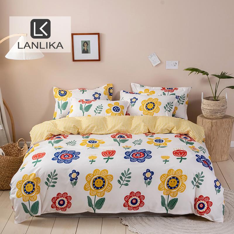 

Lanlika Flowers Duvet Cover Fitted Sheet Pillowcase Double Bedspread Bedding Set Elastic Band Home Decor Corner Single  Size