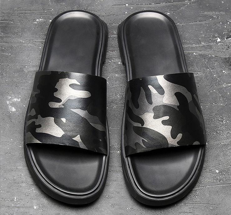 

Summer Comfortable Men Flat Genuine Leather Soft Bottom Breathable Casual Outdoor Slippers Men Youth Camo Mixed Color Slippers1, As pic
