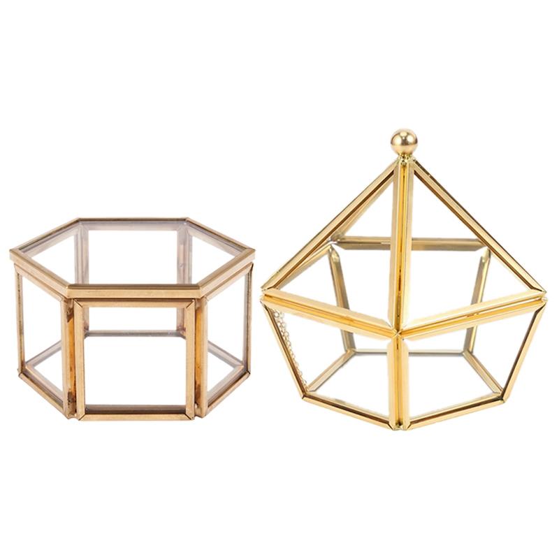 

2Pcs Glass Ring Box Wedding Jewelry Case Immortal Flower Glass Cover Creative Home Decoration