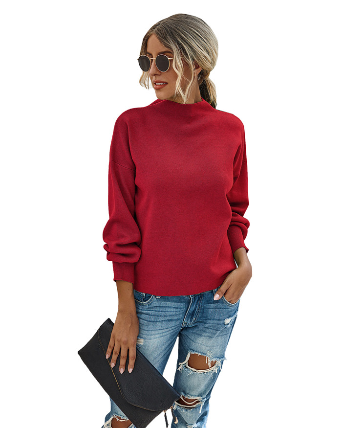 

Women Designers Sweaters Slim O Neck Pullover Solid Color Knits Fashion All Match Puff Sleeve Woman Sweater, White;black