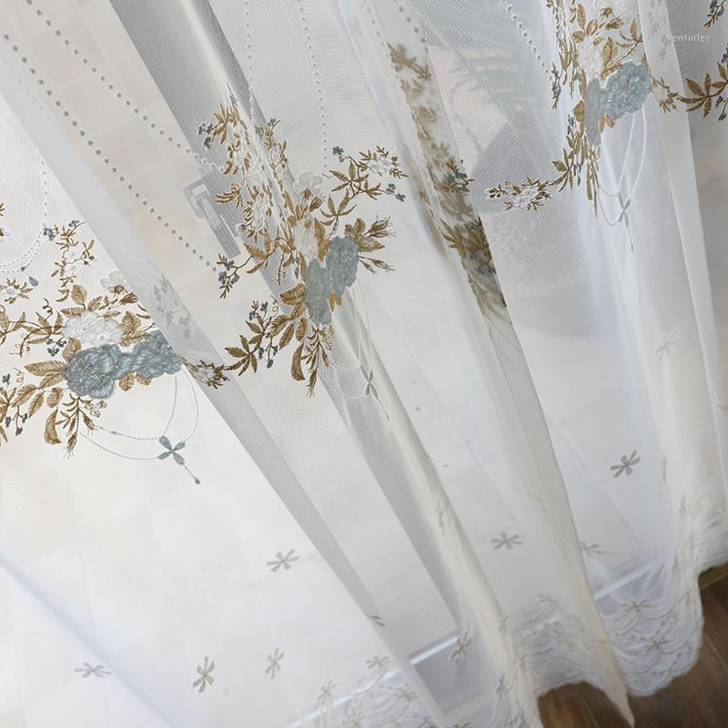

Customized light luxury simple European fine embroidery screens French romantic Princess lace gauze curtains tulle N2861, Tulle sheer