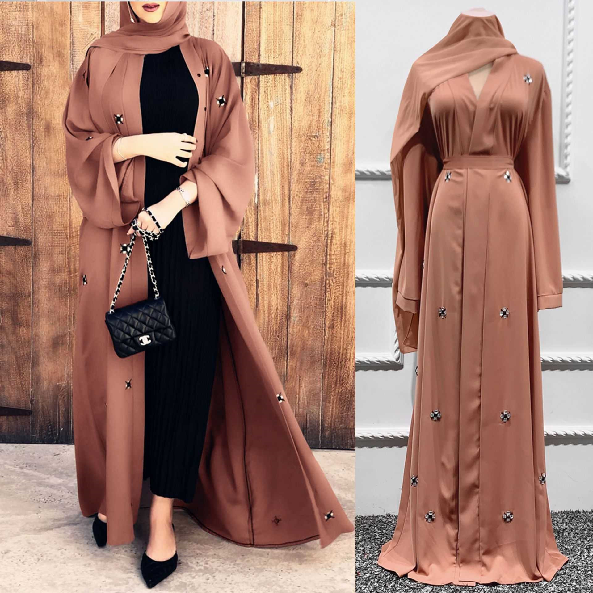 

2023 loriya spring / summer Dubai fashion Beaded cardigan gown dress lr428, Khaki