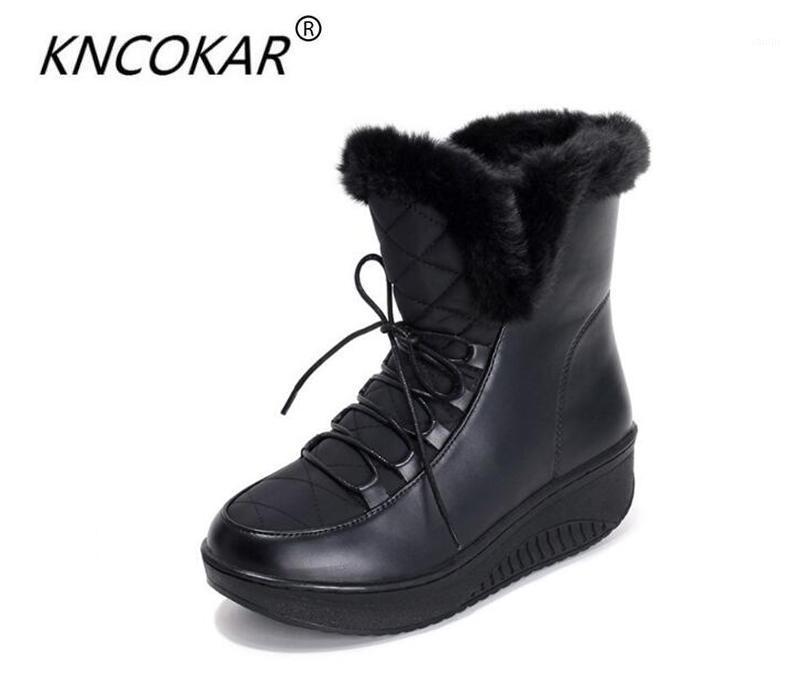 

KNCOKAR 2020 winter fashion fur collar with short tube boots thick hair warm snow muffin shake boots1, Black