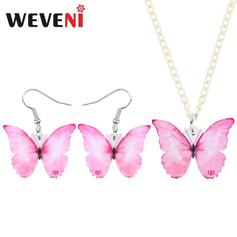 

WEVENI Acrylic Morpho Butterfly Insect Jewelry Sets Earrings Necklace Printing Long Animal Jewelry Women Kids Girls Novelty Gift1, As pic