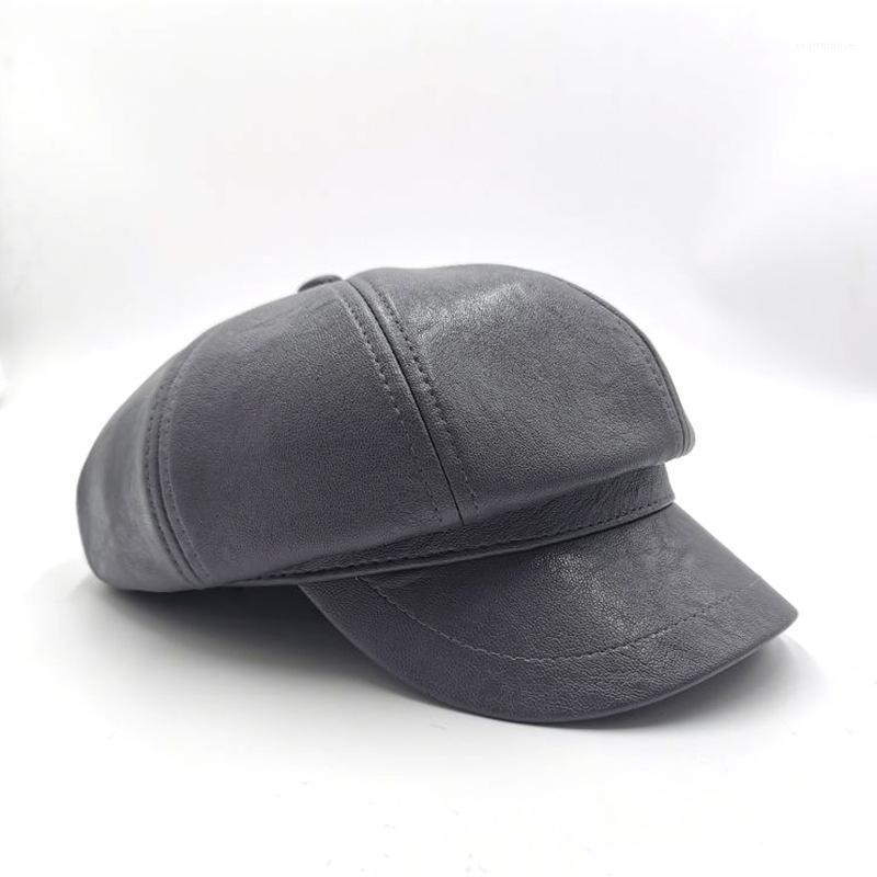 

2020 Women PU Peaked Beret Cap Girls Retro Solid Color Octagonal Cap Winter Autumn Painter Hats Classy Faux Leather Beret Hats1