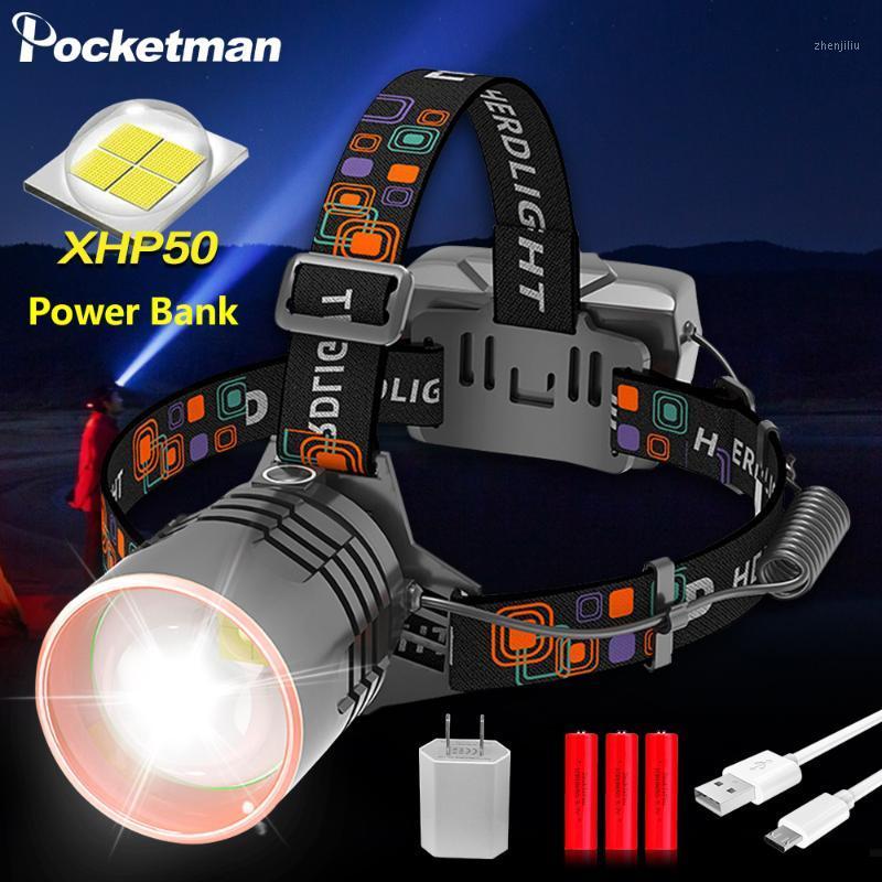 

Super bright XHP50 zoom headlamp USB rechargeable headlight 120° rotating head as power bank warning light1