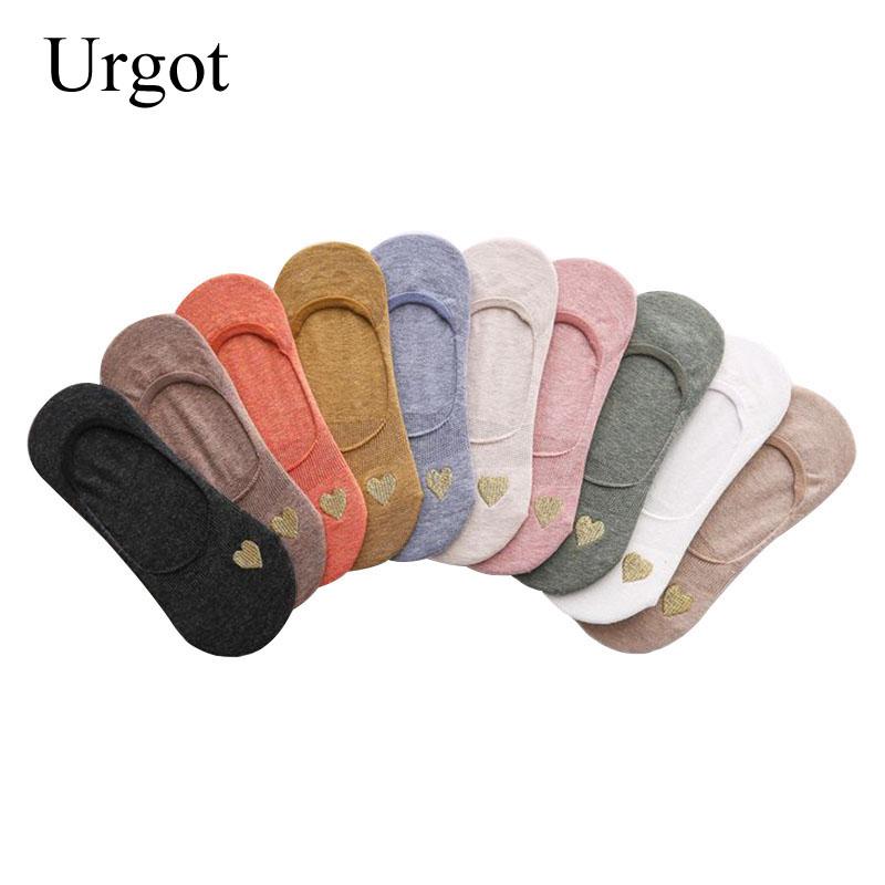 

Urgot 5 Pairs Womens Socks Cotton Embroidered Heart Invisible Socks Female Summer Silicone Anti-skid Cute Girls Calcetines