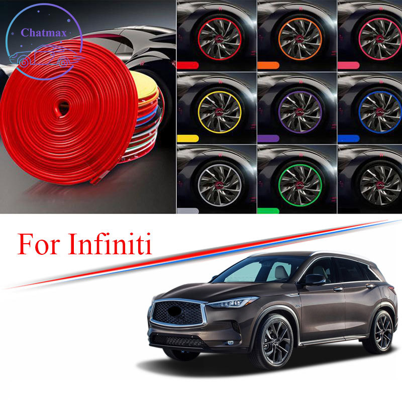 

8M Multi-Colors Car Wheel Hub Rim Trim for Infiniti Q50 Q60 QX30 QX60 QX80 ESQ EX FX Edge Protector Ring Tire Strip Guard Rubber Stickers