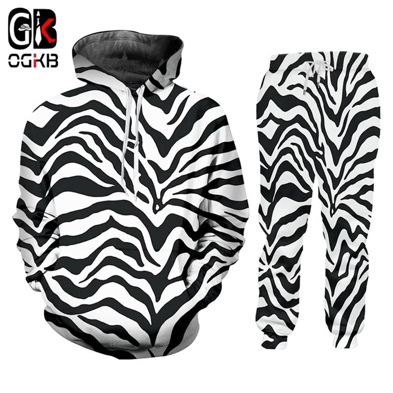 

OGKB Zebra Stripe 2-Pieces Set Man Hoodies + Sweatpants Plus Size Casual 3D Animal Printing Loose Fitness Tracksuits Clothes 201109, Ttsh02713
