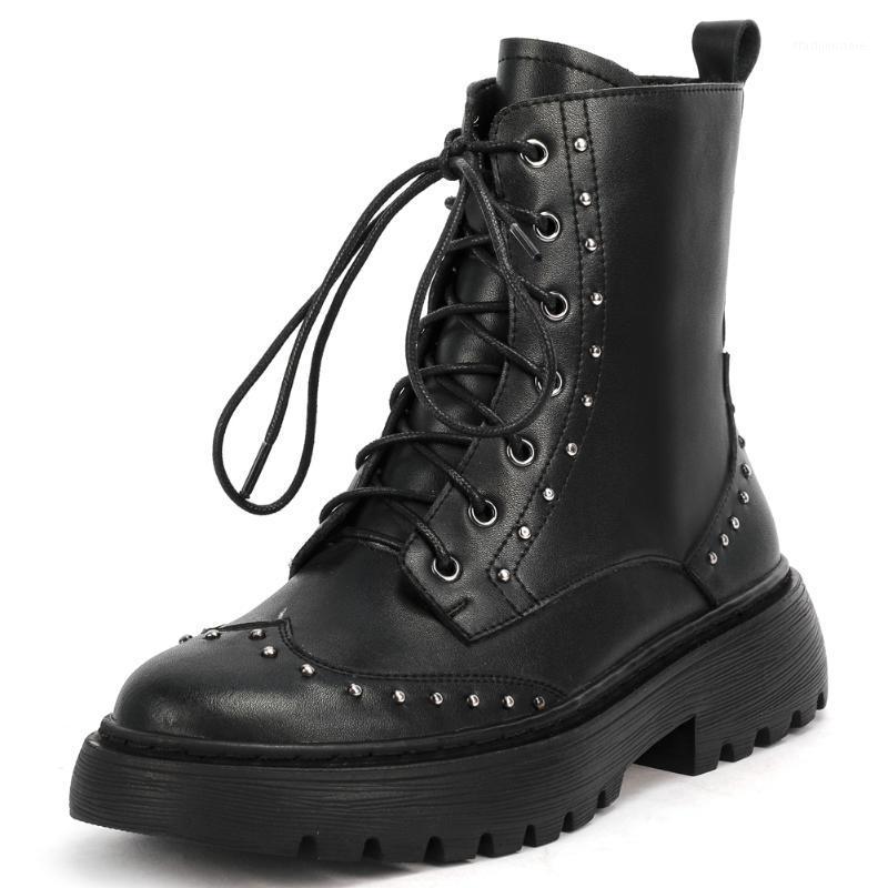 

SaraIris Brand New Cool Chic Rivets Shoelaces Skidproof Rubber Sole Motorcycles Boots Stylish Winter Shoes Boots Women1, Black patent