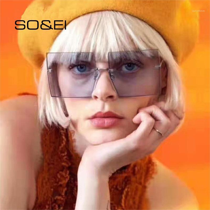 

SO&EI Vintage Oversized Square Rimless Sunglasses Woman Outdoor Big Shades UV400 Eyewear Retro Female Ocean Lens Sun Glasses1