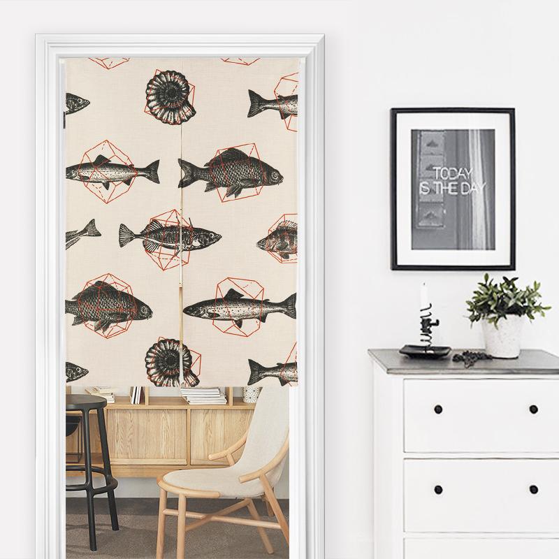 

Geometric Triangle Deer Fish Door Curtain Linen Tapestry Study Bedroom Home Decor Kitchen Curtains Customizable/85x120cm