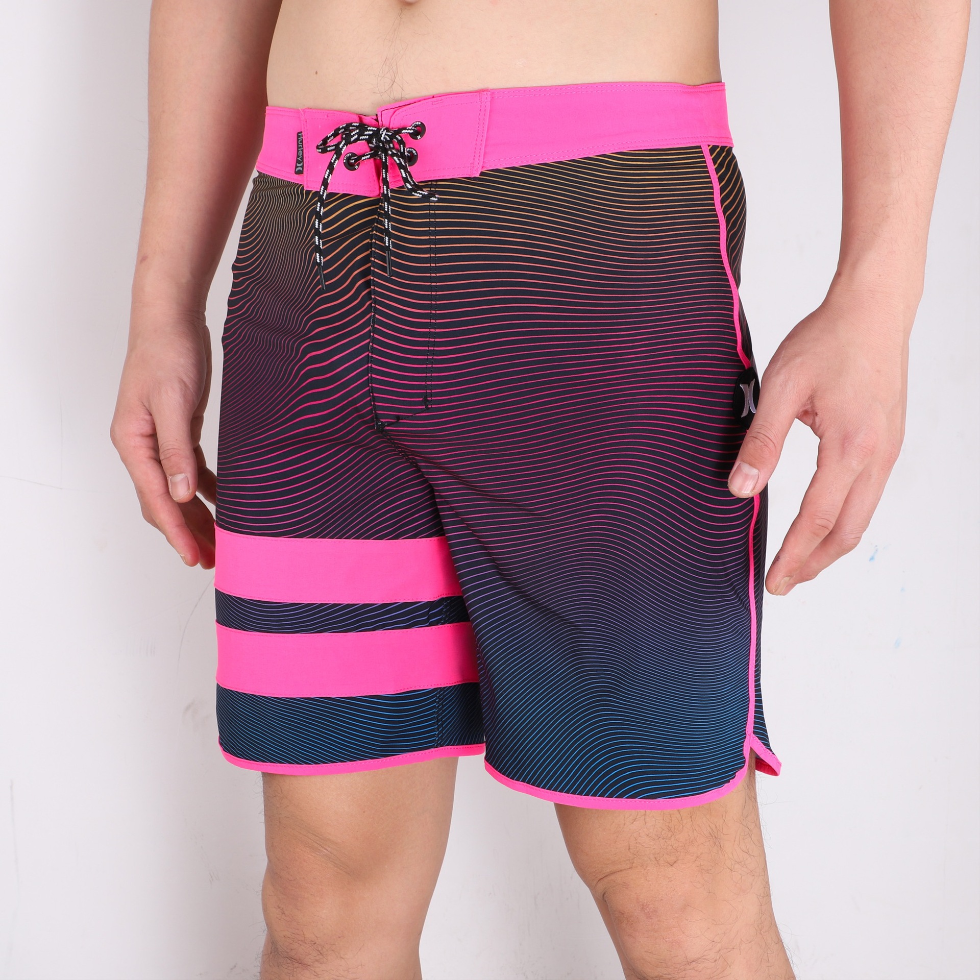 

Summer Striped Printing Casual Stretch Quick-drying Men's Beach Pants Shorts Fitness Surfing Pants Flower Pants Branch