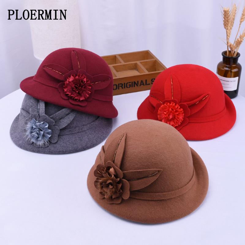

Mother Gift Lady Autumn And Winter Fashion Woolen Curling Hats Woman Party Formal Top Grade 100% Wool Felt Hat Bucket Cap, Black
