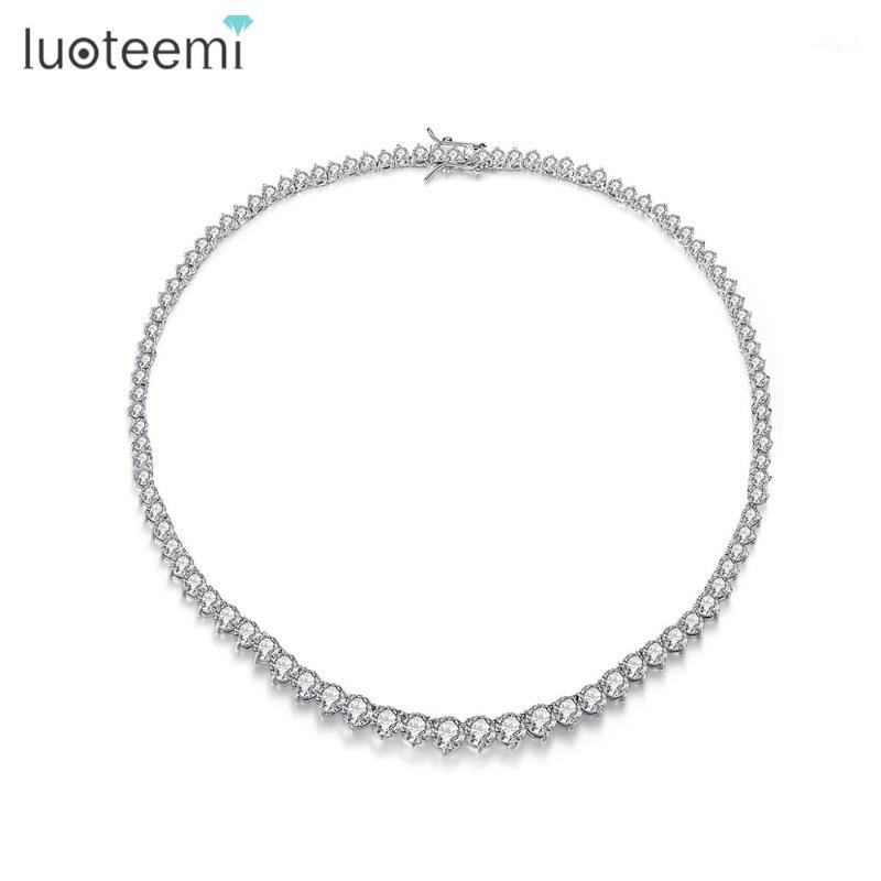 

Chokers LUOTEEMI Brand Design Elegant Necklace For Women Cubic Zircon Fashion Tennis Chain Jewelry Wedding Bride Choker1