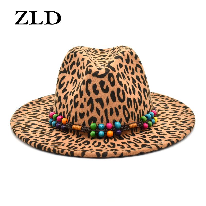

ZLD women's hats winter new felt Fedoras hat fashion Leopard Jazz cap ladies Casual Party Formal caps men Gentleman hat