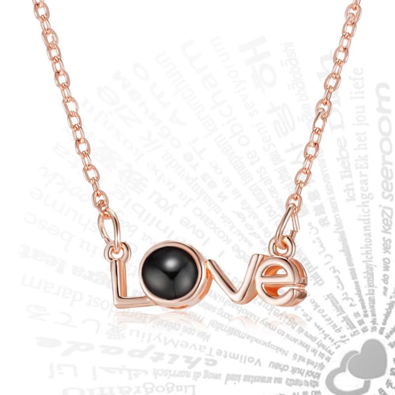 

I Love You Necklace 100 Languages Heart Love Necklace Clavicle Chain Memory Projection Pendant Choker Wedding Femme Collier