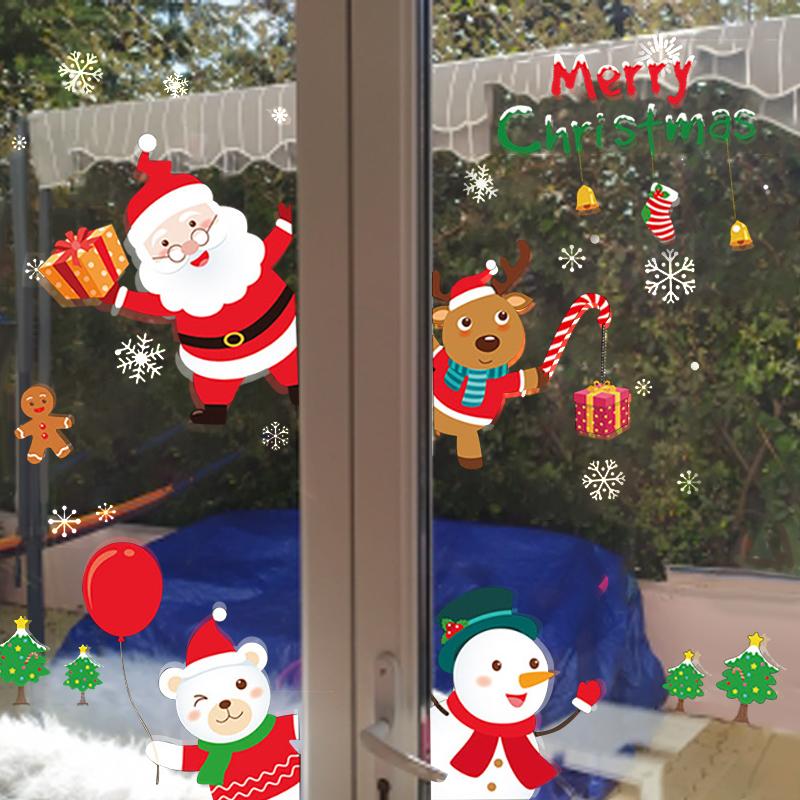 

Merry Christmas Window Decals Deco Santa Claus Snowman Glass Stickers Navidad Decoration For Home 2020 New Year Gifts