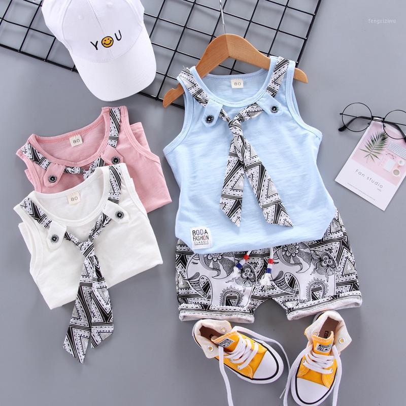 

Summer Children Baby Boys Girls Clothes Fake Tie Vest Printing Shorts 2pcs/Sets Child Toddler Fashion Clothing Infant Tracksuits1, Xh lingdai pink