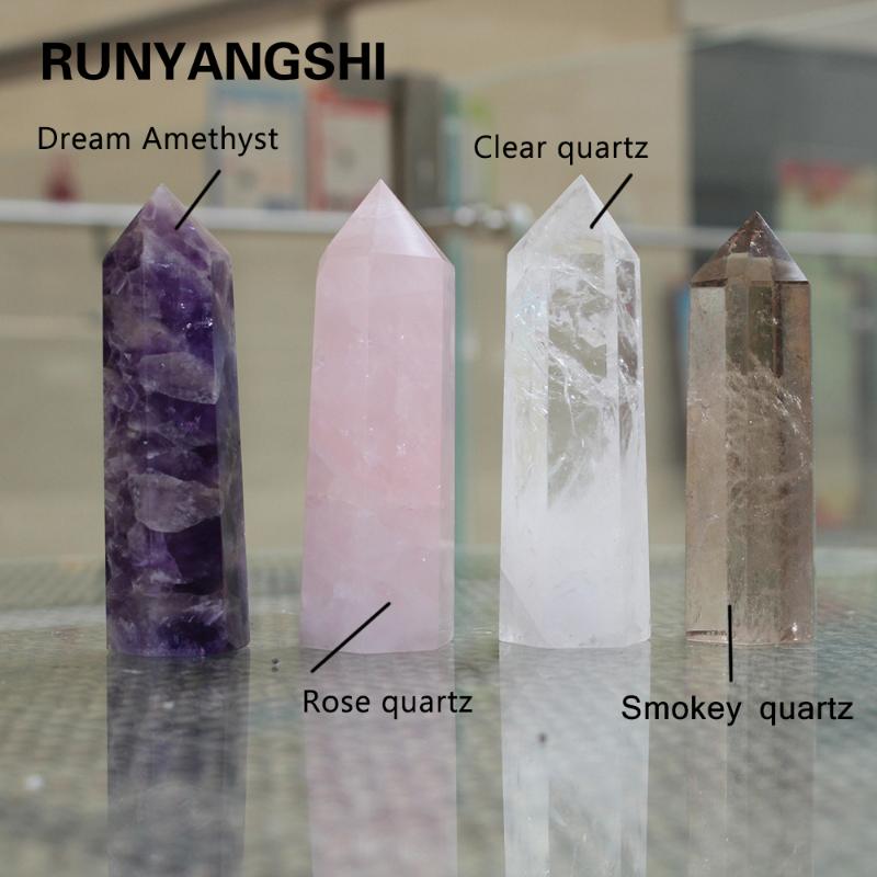 

100% Natural Crystal Prism Six Prism Single Point Magic Wand rose quartz .clear quartz .smokey quartz.amethyst 10-11cm