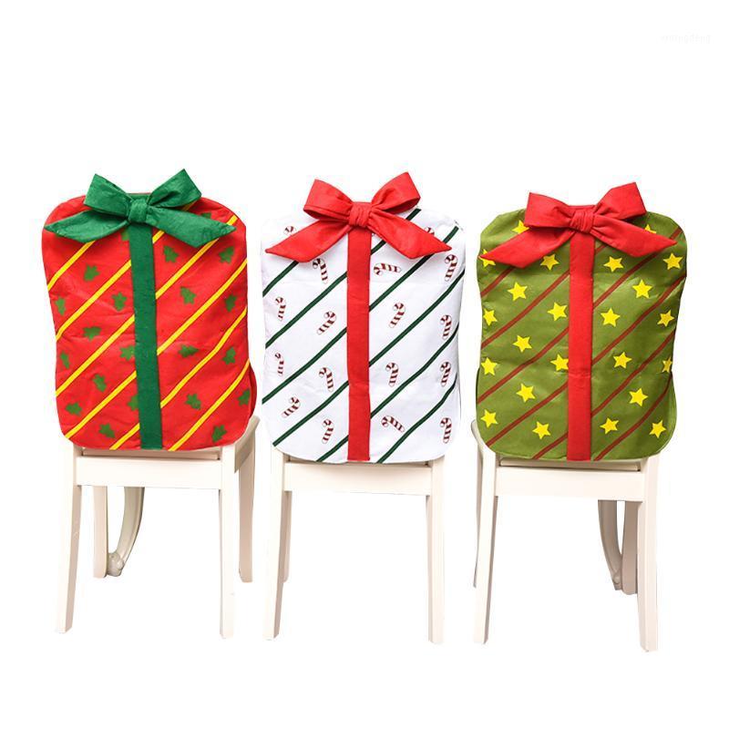 

Christmas Chair Back Cover Cute Bow Gift Package Chair Cover Christmas Restaurant Home Cartoon Back1