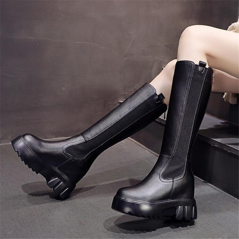 

2021 New Female Winter Comfortable Zip Knee High-toe Toe Keep Warm Black-white Boots 10cm Shoes GTW9