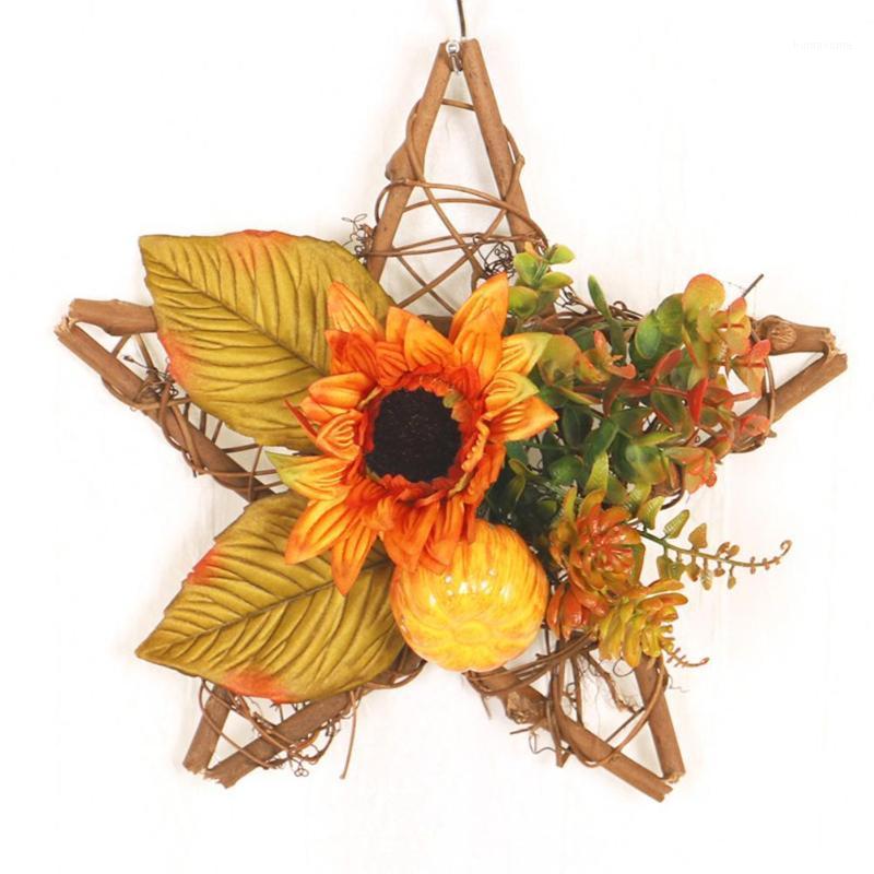 

Wood Sunflower Pumpkin Five-pointed Star Decoration Wall Hanging Halloween Decor1
