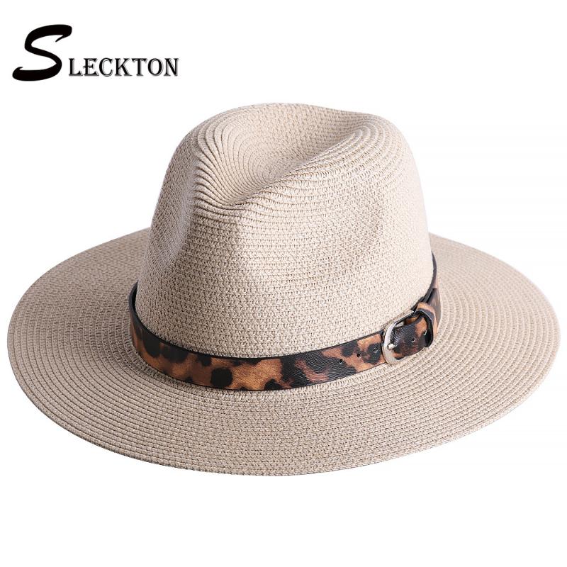 

SLCKETON 2021 Summer Sun Hat for Women and Men Fashion Straw Hat Beach Visors Caps Unisex Panama Fedoras Jazz Cap S1261, White