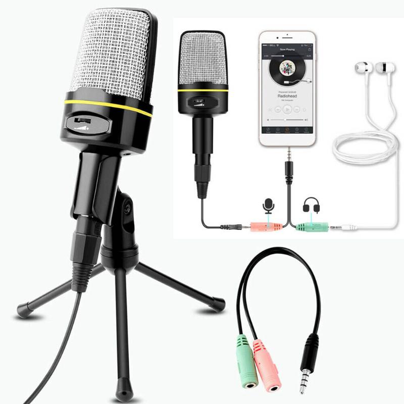 

3.5mm Wired Condenser Microphone Laptop Computer Adjustable Tripod Microphone Online Chatting Live Streaming Desktop Mic