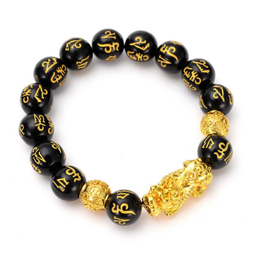 

Fashion Feng Shui Obsidian Stone Beads Bracelet Men Women Unisex Wristband Gold Black Pixiu Wealth and Good Luck Women Bracelet