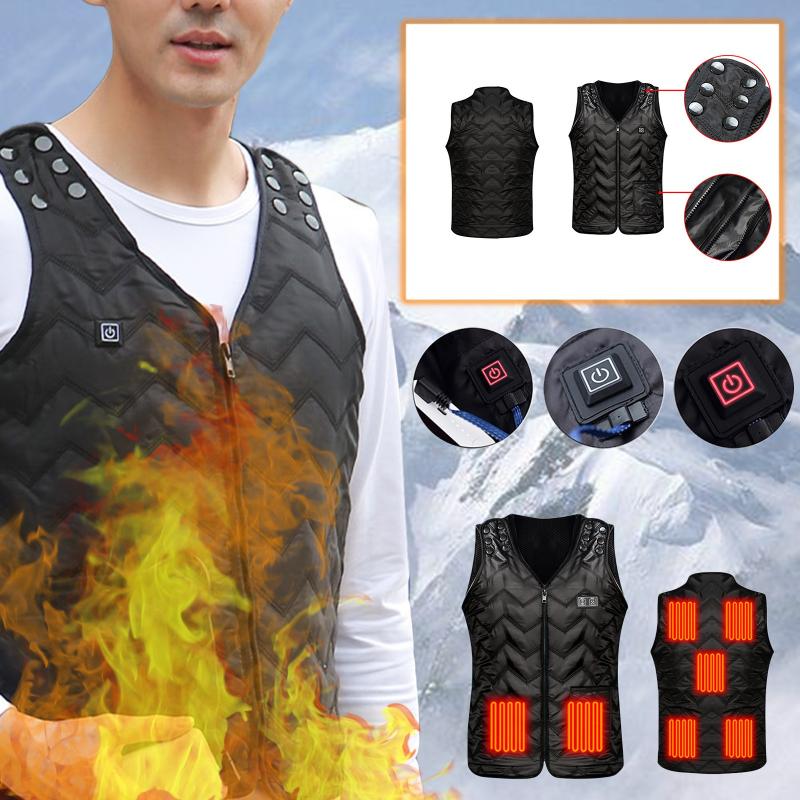 

Unisex Heated Vest Heated Jacket USB Outdoor Electric Heating Suit For Cycling Skiing And Fishing Solid Color Sleeveless Jacket, Black