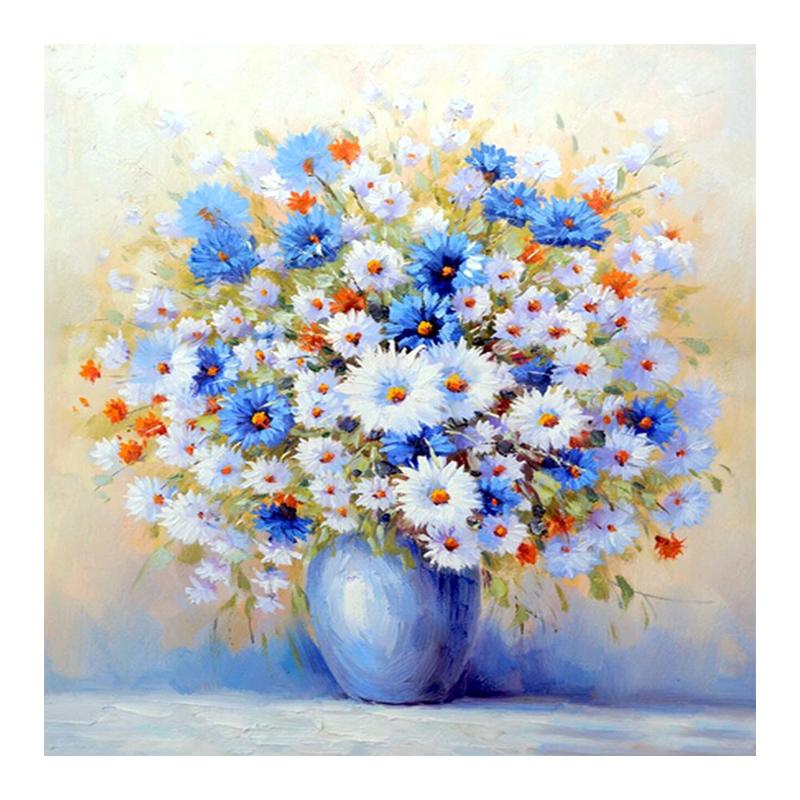 

Paintings Still Life White & Blue Chrysanthemum Flower Vase Diamond Painting Round Full Drill DIY Mosaic Embroidery 5D Cross Stitch Gifts