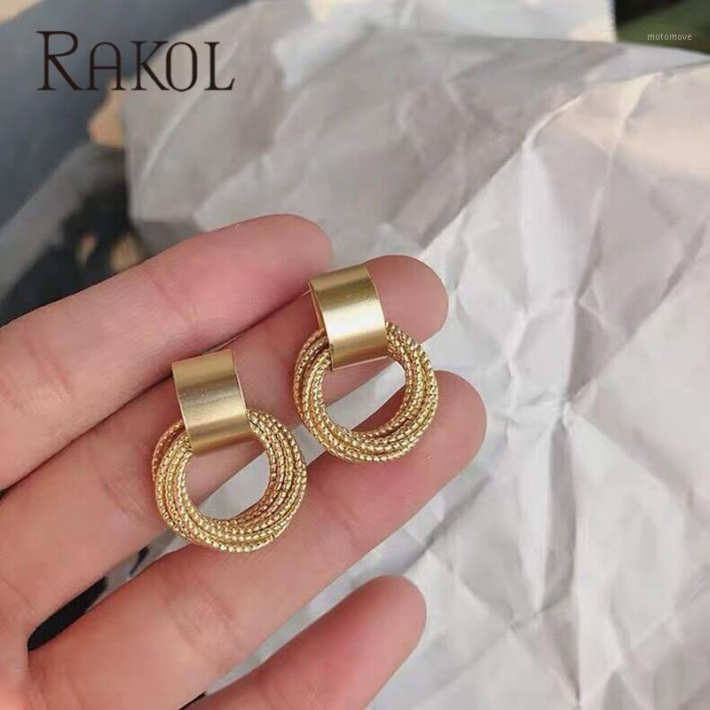 

RAKOL Simple New Gold Metal Multi-layer Circle Winding Geometric Round Small Stud Earrings for Women Girl Party Jewelry REL11761