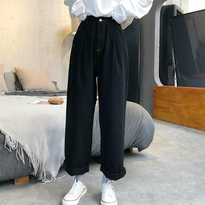 

Jeans Women Denim Hole Zipper Button Pockets Loose Straight Casual Trousers Korean Trendy Retro Harajuku Daily Womens Streetwear, Black hole