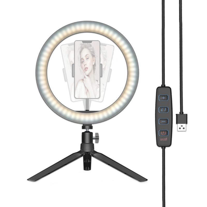 

26cm LED Ring Light Profissional with Tripod Stand and Phone Holder Clip Desktop Selfie Photography Lamp USB Plug for Video Live