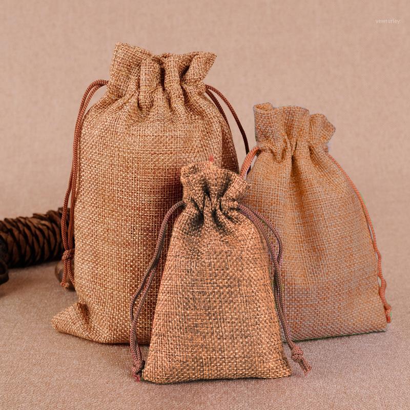 

50PCS Hessian Jute Drawstring Pouch Burlap Bags Wedding Favors Party Christmas Gift Jewelry Sack Pouches Packing Storage Bag S301