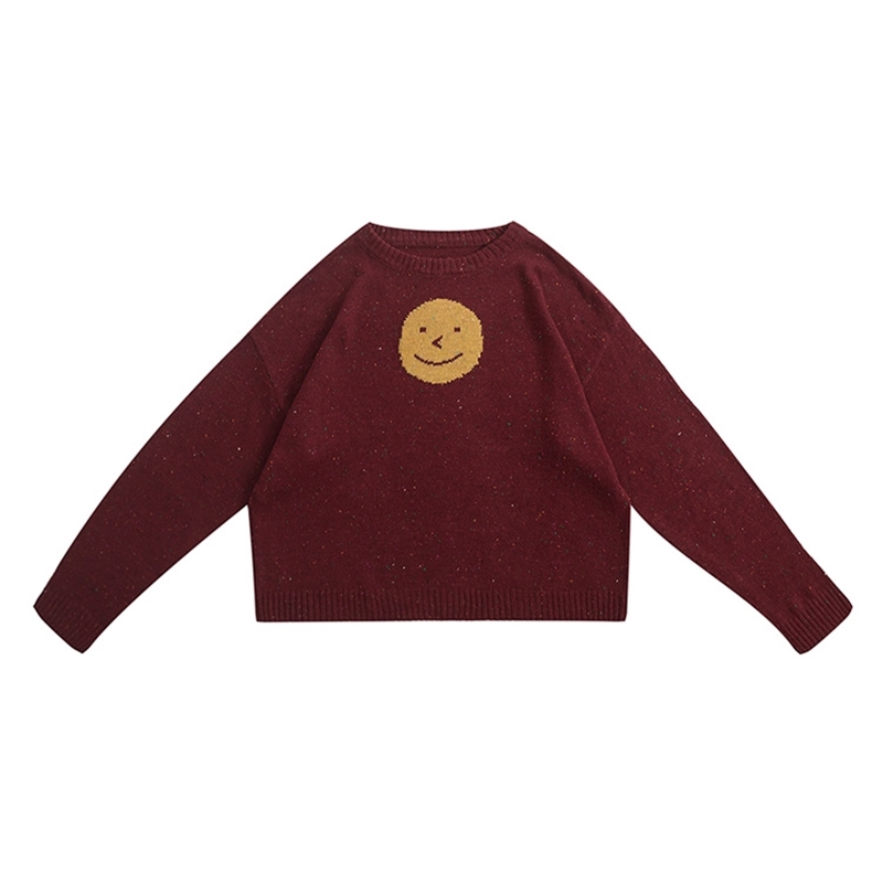 

Autumn New Red Sweater Preppy Style Cartoon Print Loose Knit Sweater O-neck Pullover Suitable For Teenage Girls Thin Sweater Y200910