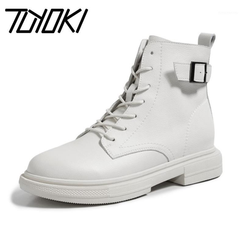 

Tuyoki New Women Real Leather Ankle Boots Thick Bottom Zipper Shoes Woman Winter Warm Shoes Fashion Cool footwear Size 34-401, Black without fur